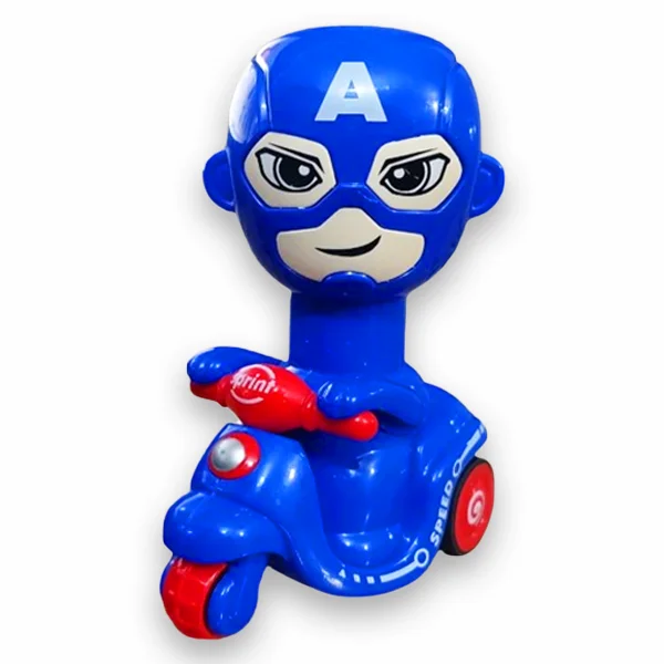 Captain America Style Press & Go Scooter Toy – Inertial Superhero Tricycle Vehicle for Toddlers & Kids (5 Inch)