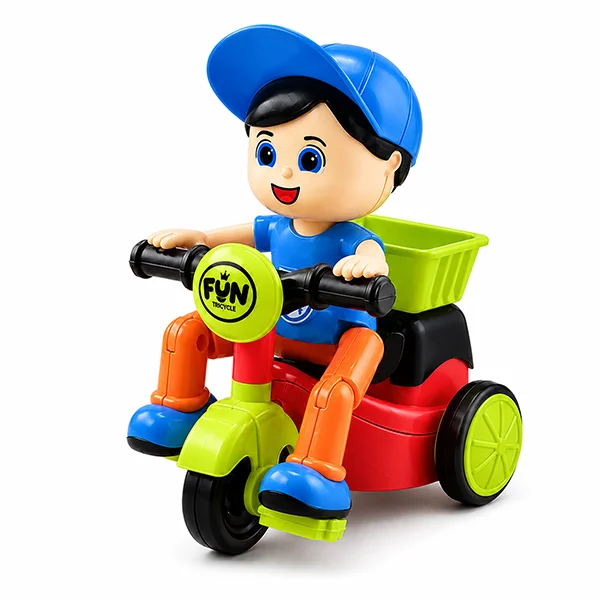 Interactive Stunt Tricycle Toy for Kids – Friction Powered Pedaling Boy Trike with Rear Basket for Toddlers