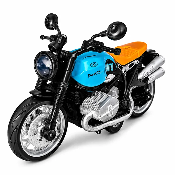 Mini Vintage Cafe Racer Toy Heavy Bike – Power MOTO 31 Classic Motorbike Toy with Dual Exhaust & Side Mirrors for Kids