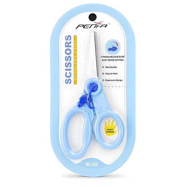PENKA Stainless Steel Ergonomic Craft Scissors for Kids – Safety Spring-Assist Paper Cutting Scissors (Right Handed)
