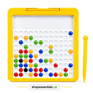 Kids Magnetic Color Bead Drawing Board with Pen (23x20 cm) – Educational Travel Doodle & Pattern Board Toy for Toddlers (Yellow & Blue)