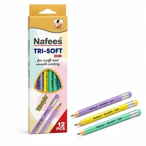 Nafees TRI-SOFT 2HB Triangular Lead Pencils Box of 12 – Smooth Writing Ergonomic Graphite Pencils with Eraser Top