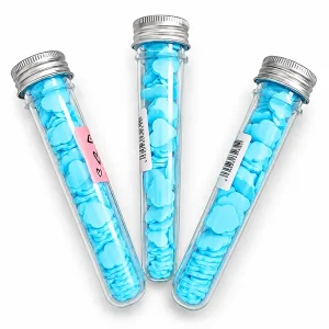 Portable Flower-Shaped Paper Soap Flakes in Clear Test Tube Vial – Travel Hand Wash Soap Sheets with Screw Cap