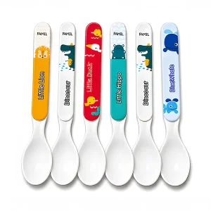 6 Pcs Cute Animal Kids Spoon Set (14cm) – Lightweight Toddler Cutlery Set for Feeding & Training