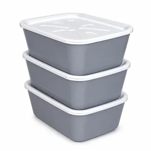 Bisan 3-Piece Plastic Food Storage Containers with Lids – Airtight Freezer Safe Box Set (18.5 x 13 x 6 cm)